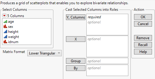 The Scatterplot Matrix Launch Window