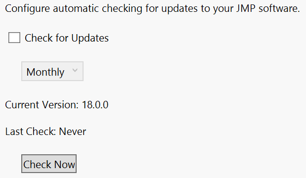 JMP Updates Preferences