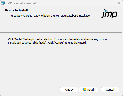 Start JMP Live Database Installation Start JMP Live Database Installation