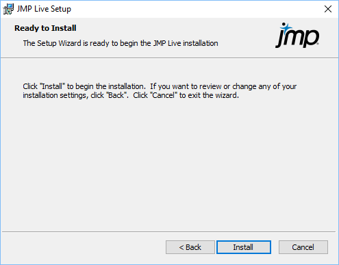 Start JMP Live Installation Start JMP Live Installation