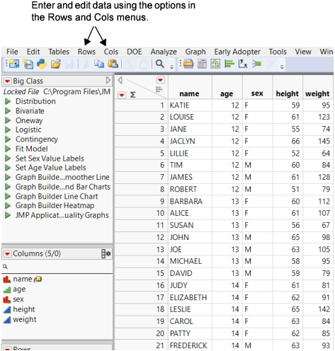 The Rows and Cols Menus