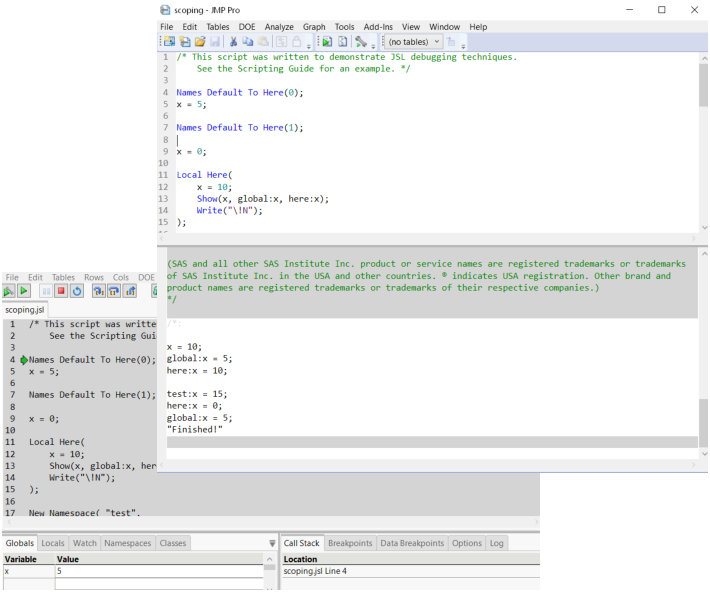 Script Editor with Embedded Log and the Debugger