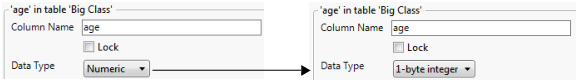 Column Info Window Showing Numeric Column before and after Compression