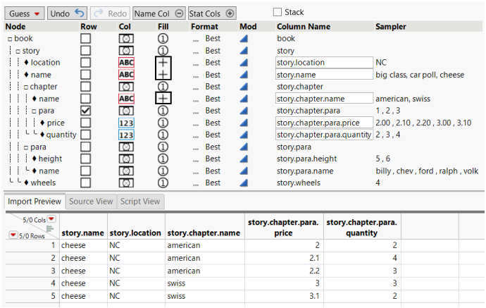 Fill Values Selected in the Fill Column