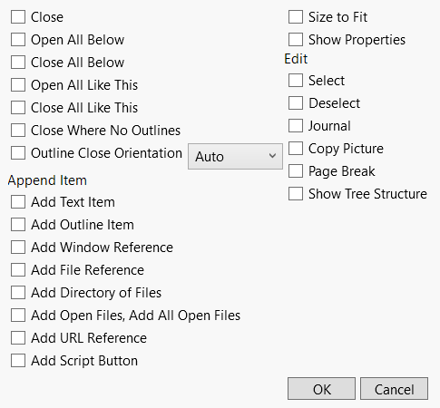 Outline Box Menu Items Window