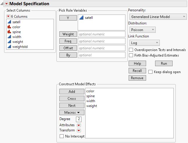 Fit Model Launch Window with Generalized Linear Model Selected