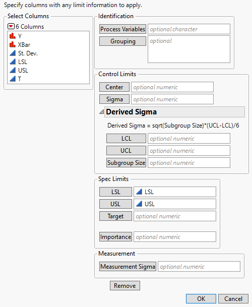 Limits Specifications Window