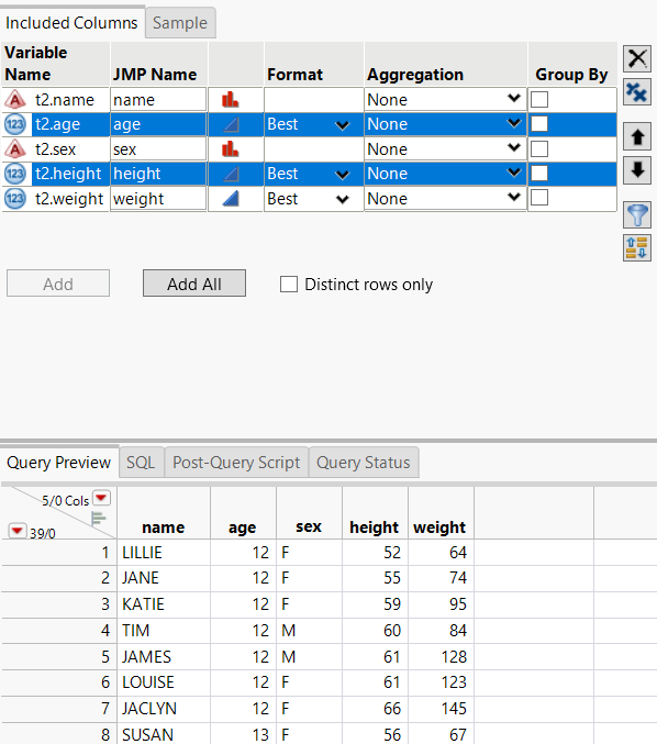 Selecting the Order By Columns