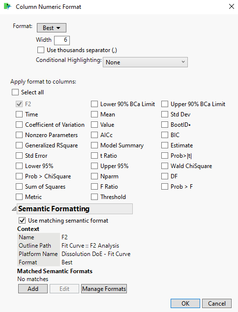 Column Numeric Format