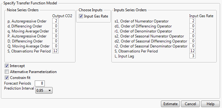 Transfer Function Model Specification Window