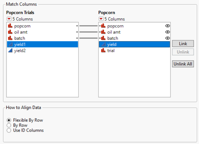 Manually Linked Columns