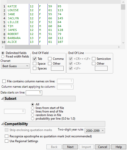 Text Import Wizard for Delimited Files