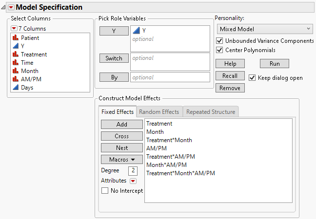 Fit Model Launch Window Showing Completed Fixed Effects Tab