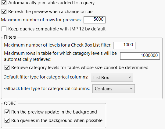 Query Builder Preferences