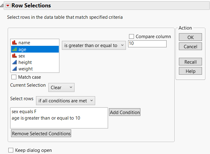 Specify Criteria for Selecting Rows