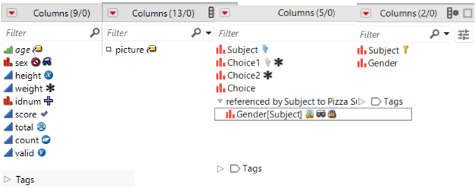 Icons That Indicate Column Characteristics and Properties