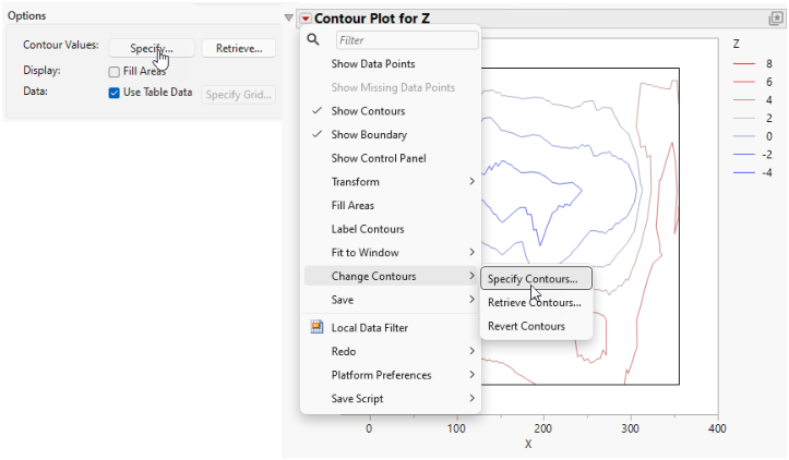 Example of Contour Specification: Launch Window (on the left side) and Menu (on the right side)
