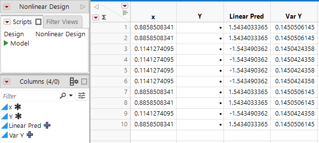 Augmentation of One Factor Logistic Design.jmp