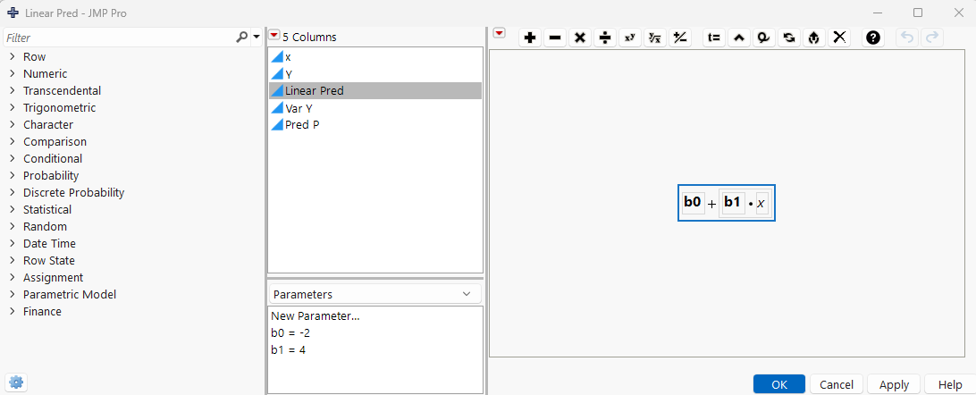 Linear Predictor Formula with Initial Parameter Estimates
