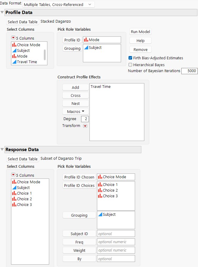 Choice Dialog Box for Daganzo Data with Multiple Tables