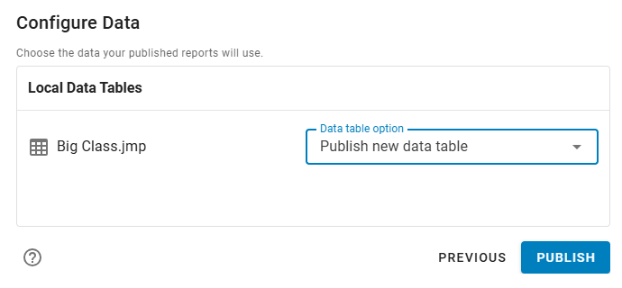 Update Data Options and Publish