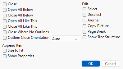 Outline Box Menu Items Window
