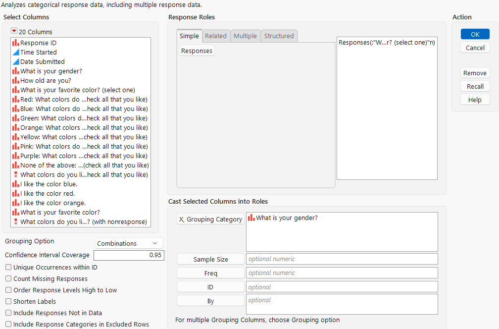 Completed Simple Tab in the Categorical Launch Window
