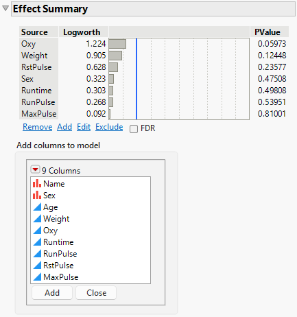 Effect Summary Add Columns Panel