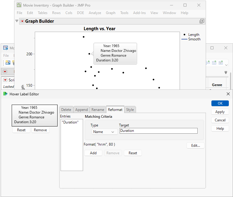 Hover Label with Duration in Hours and Minutes