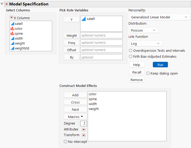 Fit Model Launch Window with Generalized Linear Model Selected