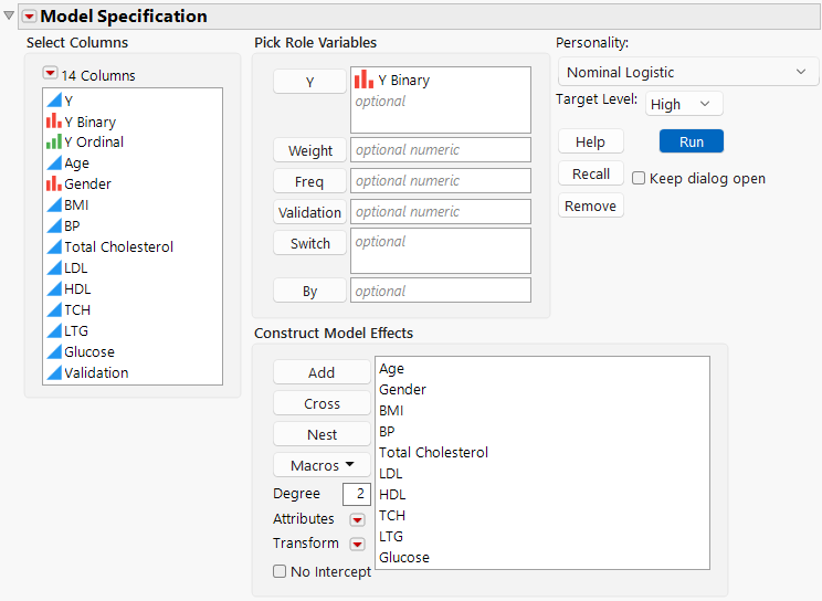 Fit Model Launch Window with Nominal Logistic Selected