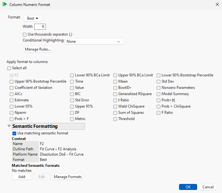 Column Numeric Format