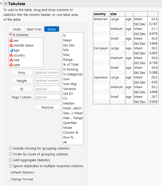 Age, Mean, and Std Dev Added to the Table