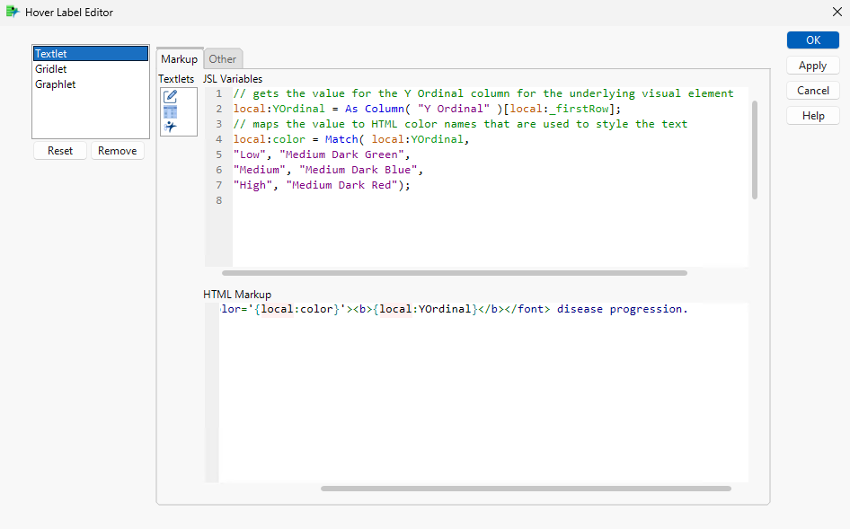JSL Variables and HTML Markup for Textlet