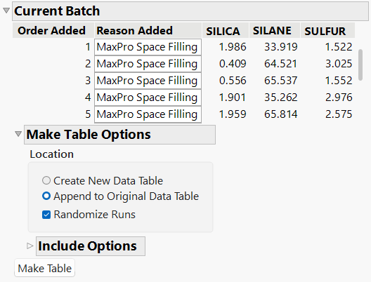 Batch of Runs Auto Selected by Space Filling Exploration