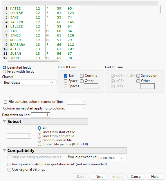 Text Import Wizard for Delimited Files