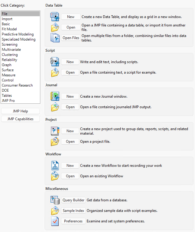 The JMP Starter Window