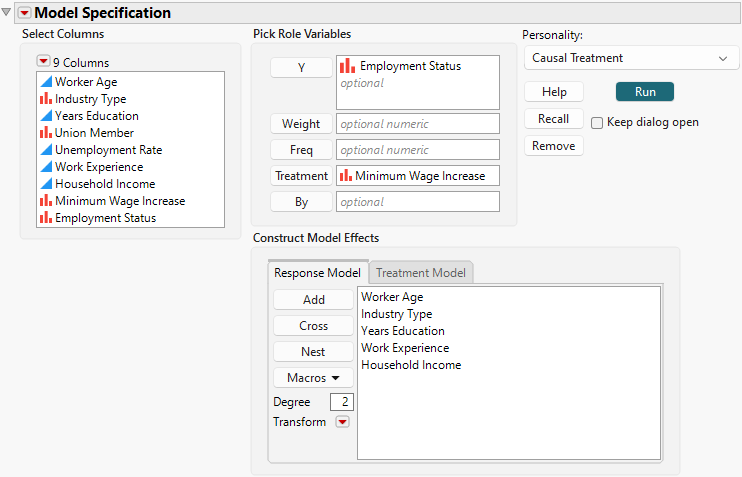 Fit Model Launch Window Showing Response Model Tab