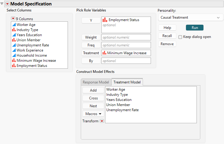 Fit Model Launch Window Showing Treatment Model Tab