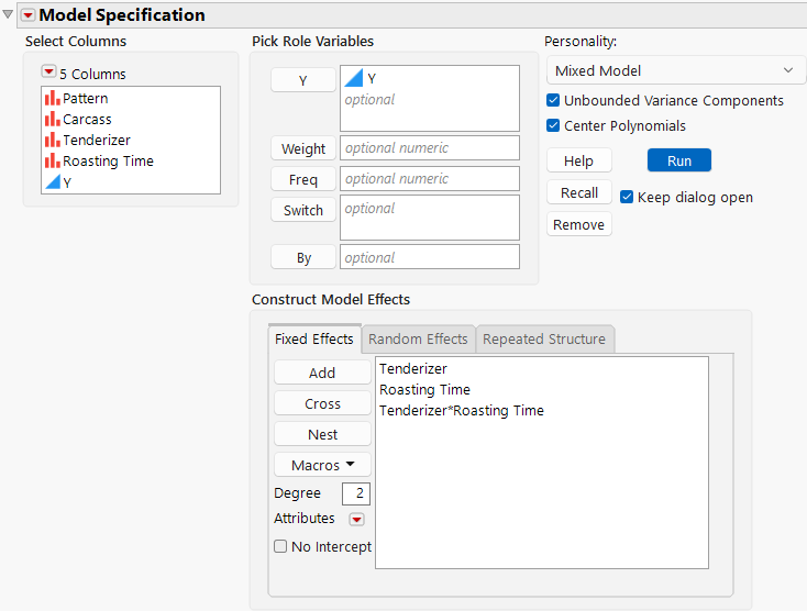 Fit Model Launch Window Showing Completed Fixed Effects Tab