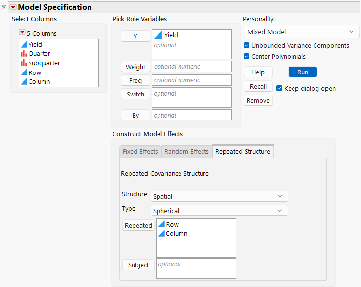 Completed Fit Model Launch Window Showing Repeated Structure Tab