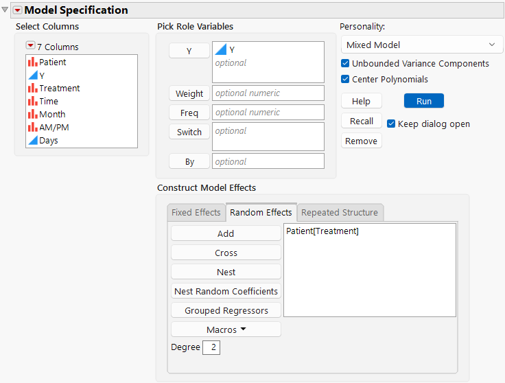 Fit Model Launch Window Showing Completed Random Effects Tab