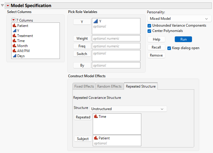Fit Model Launch Window Showing Completed Repeated Structure Tab