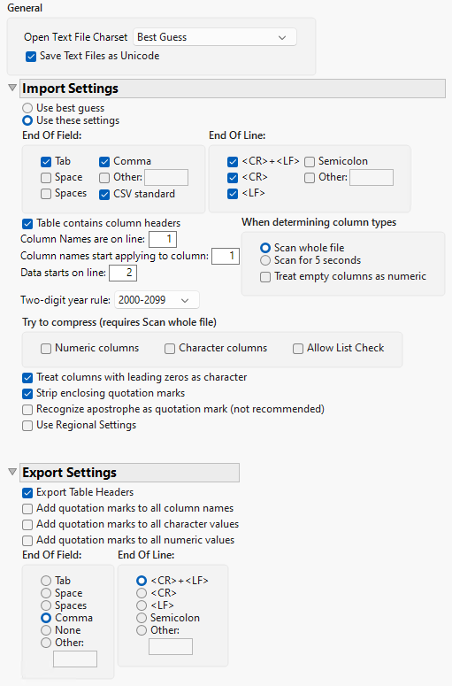 Text Data Files Preferences