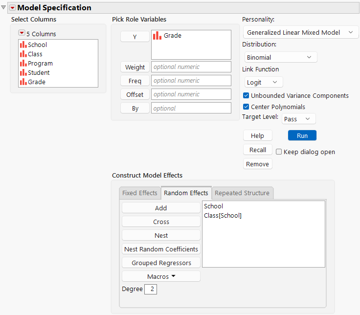 Completed Fit Model Launch Window Showing Random Effects Tab